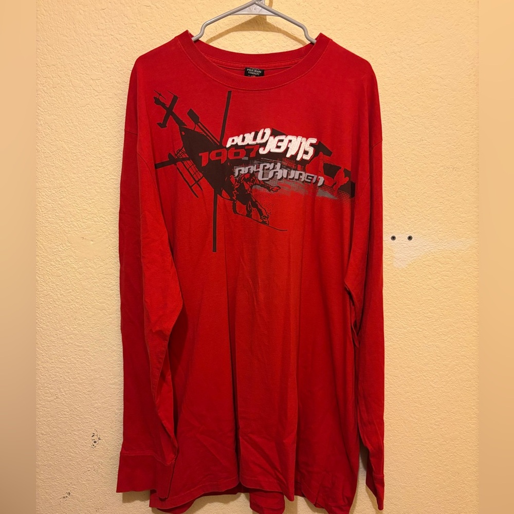Polo Jean Company Ralph Lauren Red Graphic Long-Sleeve Shirt Size XXL
